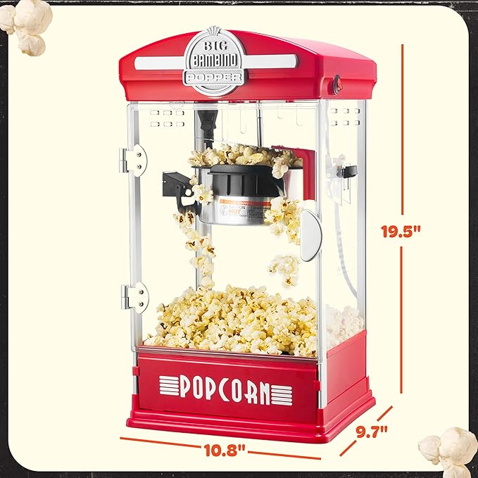 Popcorn Machine - Big Bambino Old Fashioned Popcorn Maker With 4-Ounce Kettle, Measuring Cups, Scoop, and Serving Cups by Great Northern Popcorn (Red)