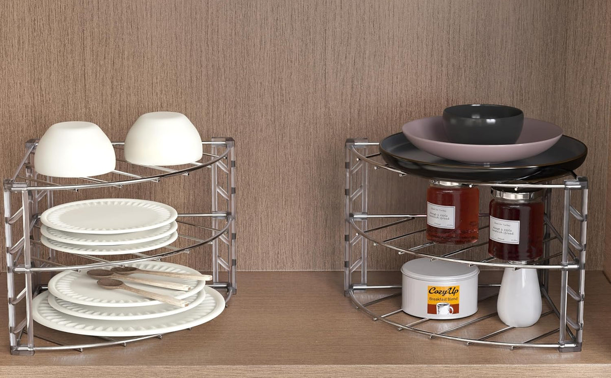 Deco Brothers 3-Tier Counter and Cabinet Corner Shelf Organizer, 2 Pack, Chrome