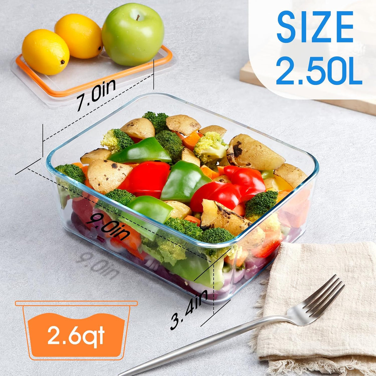 NUTRIUPS 2.6QT Deep Glass Baking Dish with Lid,（9×7in ）Deep Rectangular Glass Baking Dish for Oven
