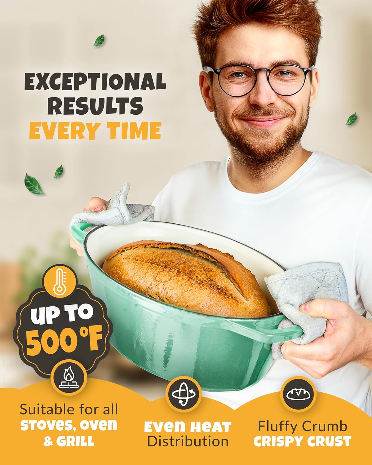 Dutch Oven for Baking - incl. Sourdough Baking Supplies like Banneton Proofing Basket - 6.75QT Enameled Oval Cast Iron Bread Oven with Lid and Scoring Tool Lame