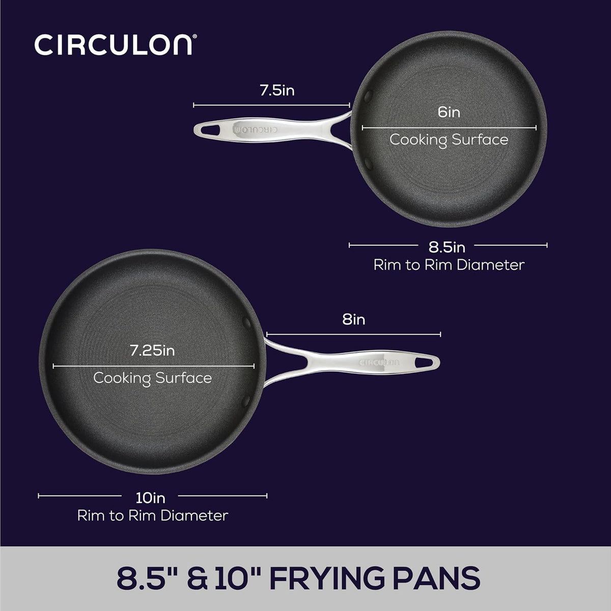Circulon C1 Series Clad Stainless Steel with ScratchDefense Technology Cookware Nonstick Induction Frying Pans/Skillets, Metal Utensil Safe, 8.5 Inch and 10 Inch, Polished Stainless Steel