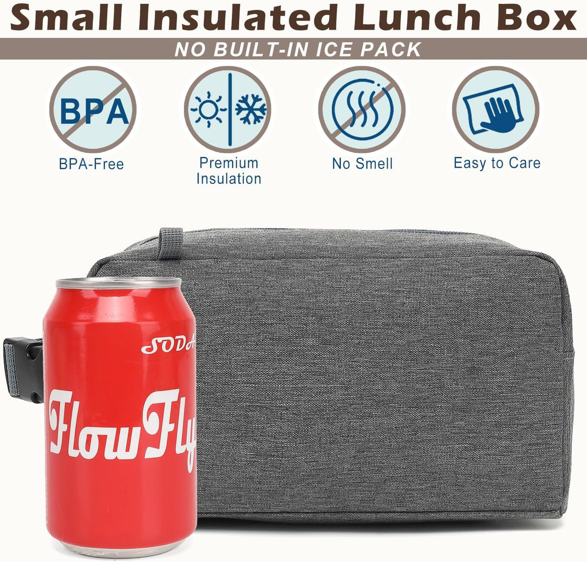 FlowFly Small Insulated Lunch box Portable Soft Bag Mini Cooler Thermal Meal Tote Kit with Buckle for Work, GreyWithBuckle
