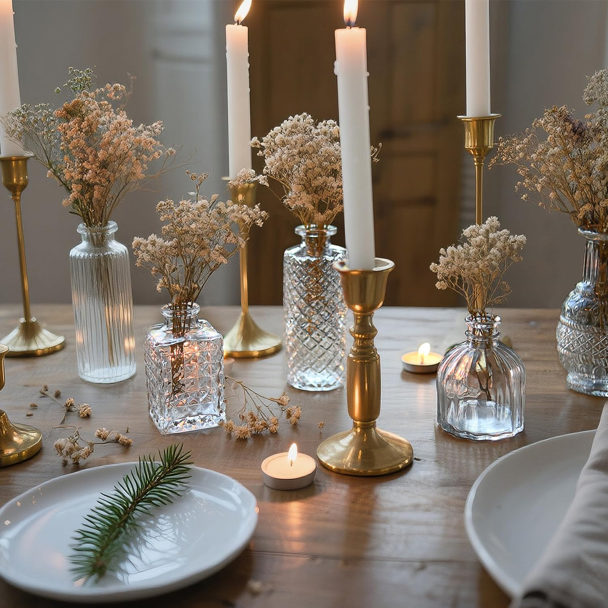 Glass Bud Vase Set of 12 Pcs Small Minimalist Vases for Flowers, Vintage Rustic Home Decor for Table Centerpiece Wedding Party, Modern Clear Aromatherapy Bottle for Living Room Bedroom