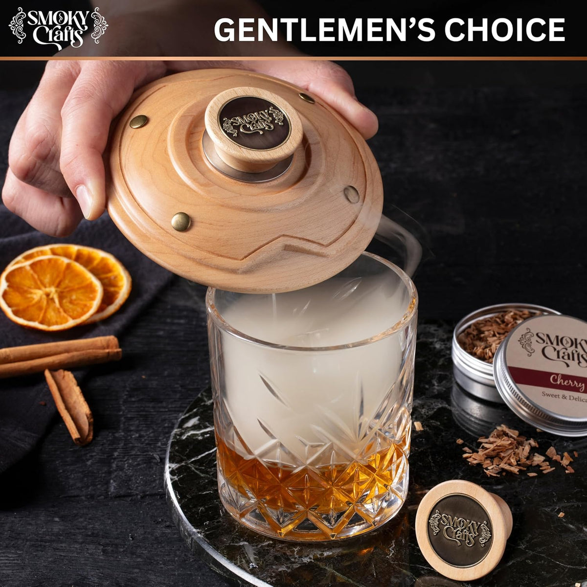 Cocktail Smoker Kit with Torch - Whiskey Smoker Kit comes with Saturn-Shaped Smoke Infuser, Culinary Torch, Cotton Bag and Wood Chips (Apple & Cherry) - Gifts for Men (Without Butane)