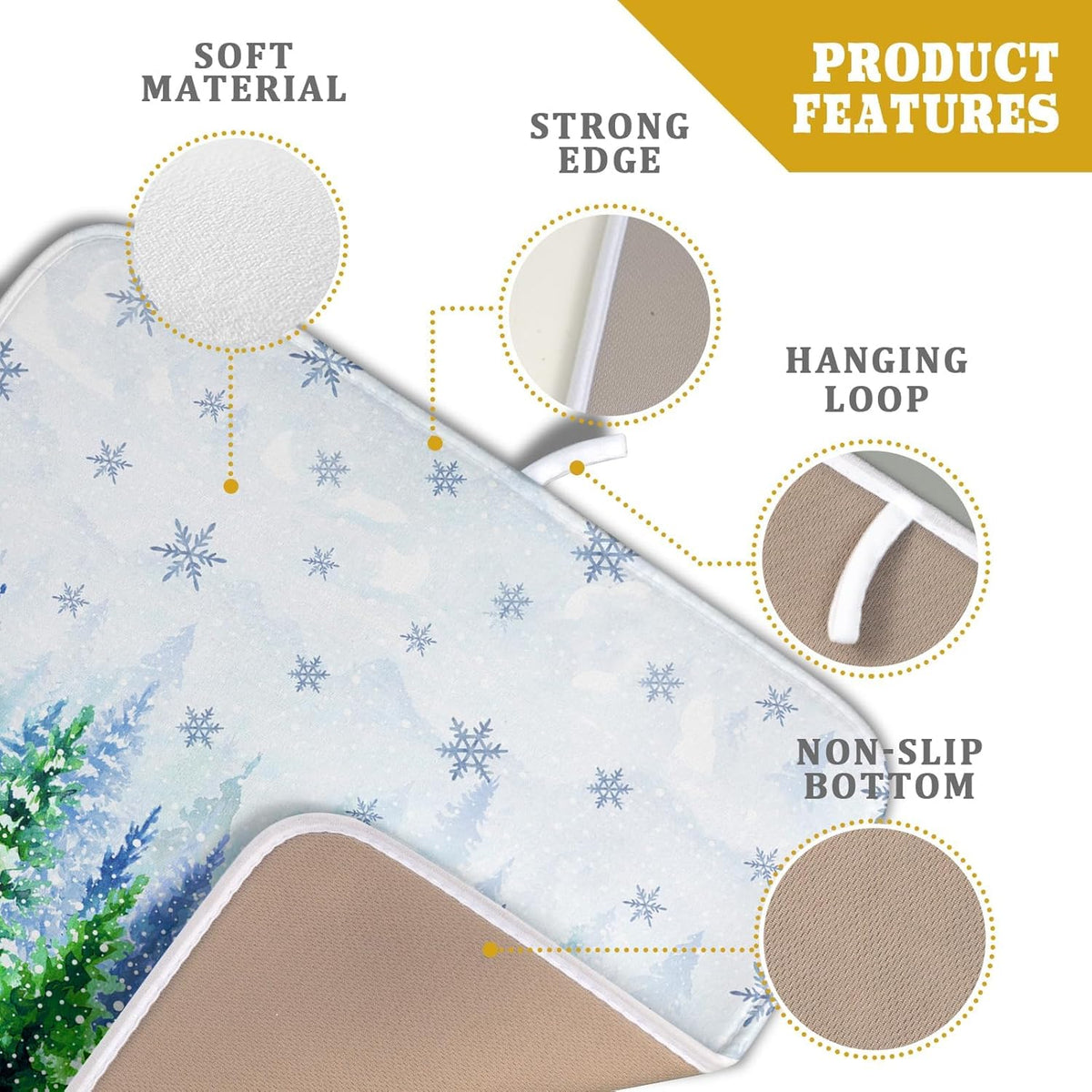 Winter Dish Drying Mat Forest Kitchen Mat for Counter for Home Season Decor 18 X 16 In