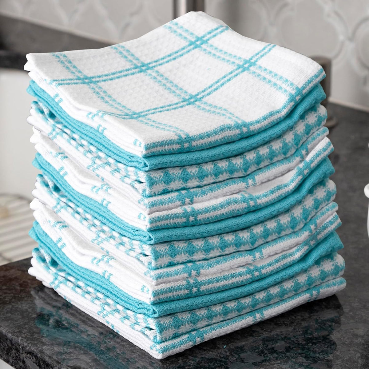 T-fal Premium Waffle Dish Cloths: Highly Absorbent, Super Soft Long Lasting - 100% Cotton, 12"x13" Towel for Cleaning & Drying, (12-Pack), Breeze