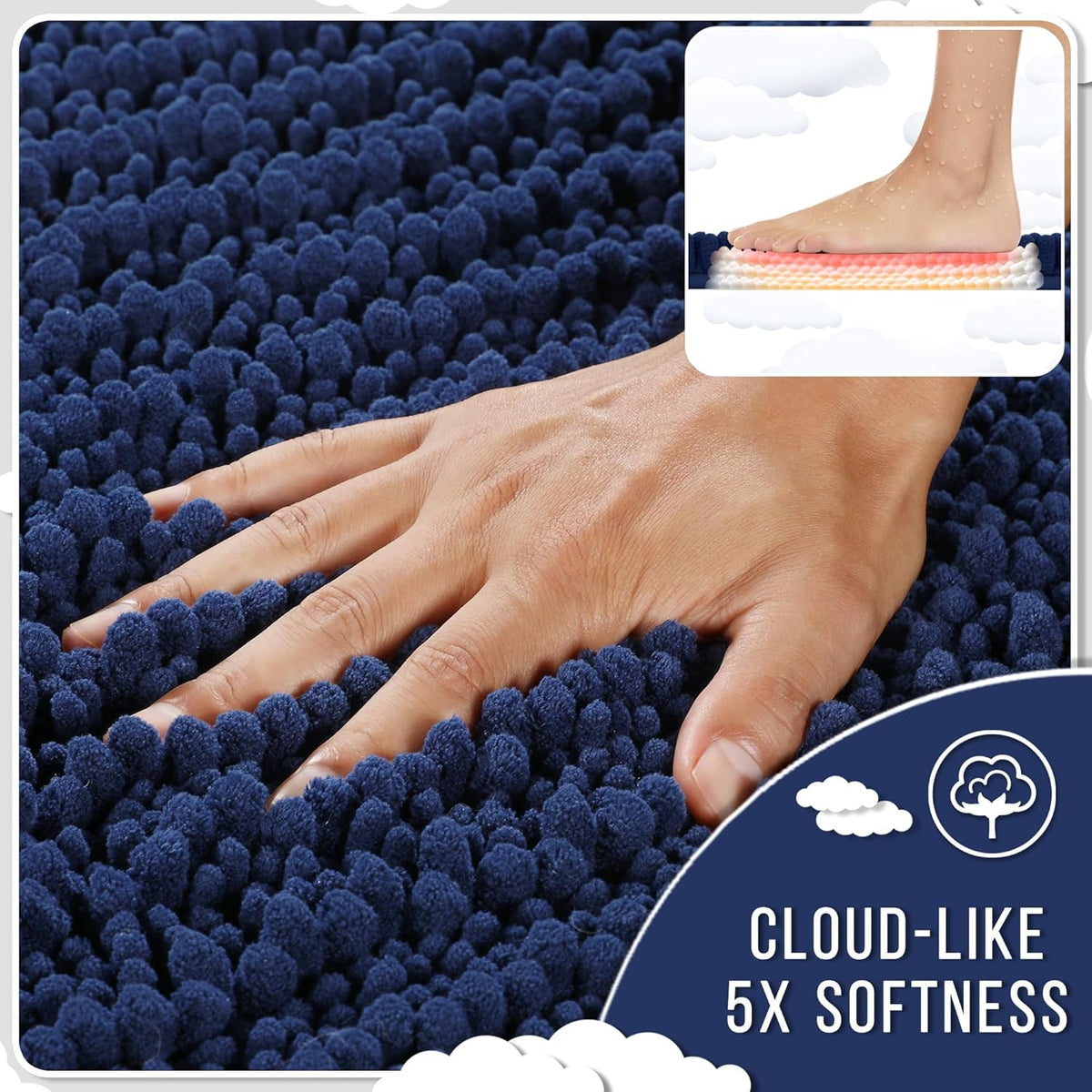 Yimobra Bathroom Runner Rug 60x24 Inch - Extra Long Non Slip Chenille Bath Mat, Soft & Absorbent, Machine Washable Shaggy Hallway Carpet for Vanity Tub Shower, Navy Blue Home Decor Accessories