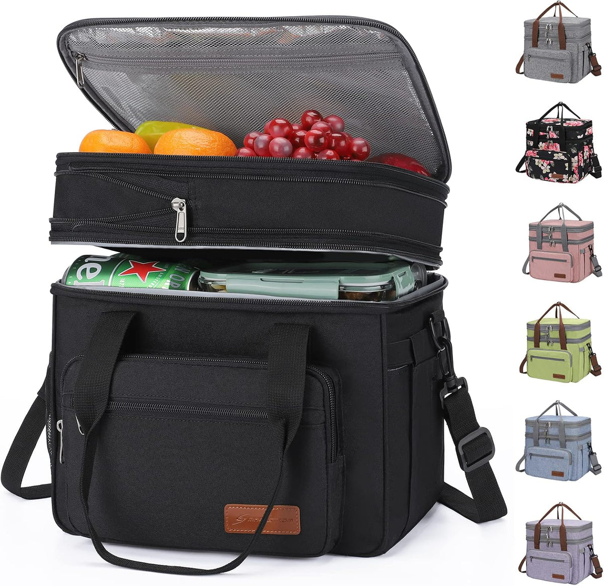 Maelstrom Lunch Box, 23L Insulated Lunch Bag, Expandable Double Deck Cooler Bag, Lightweight Leakproof Tote Bag With Side Tissue Pocket, Suit For Men and Women, Black