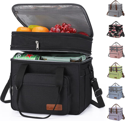 Maelstrom Lunch Box, 23L Insulated Lunch Bag, Expandable Double Deck Cooler Bag, Lightweight Leakproof Tote Bag With Side Tissue Pocket, Suit For Men and Women, Black