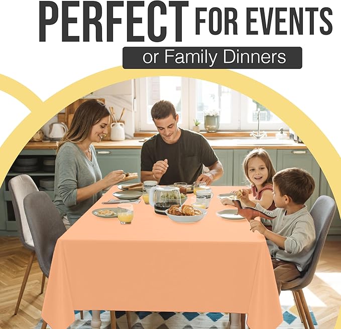 Exquisite 66% Thicker Premium Plastic Table Cloth Rectangle Table Cover 0.5 Mil 12 Pack Peach Table Cloth 54 Inch x 108 Inch Disposable Tablecloth Won't Tear Easily Like Cheap Thin Brands
