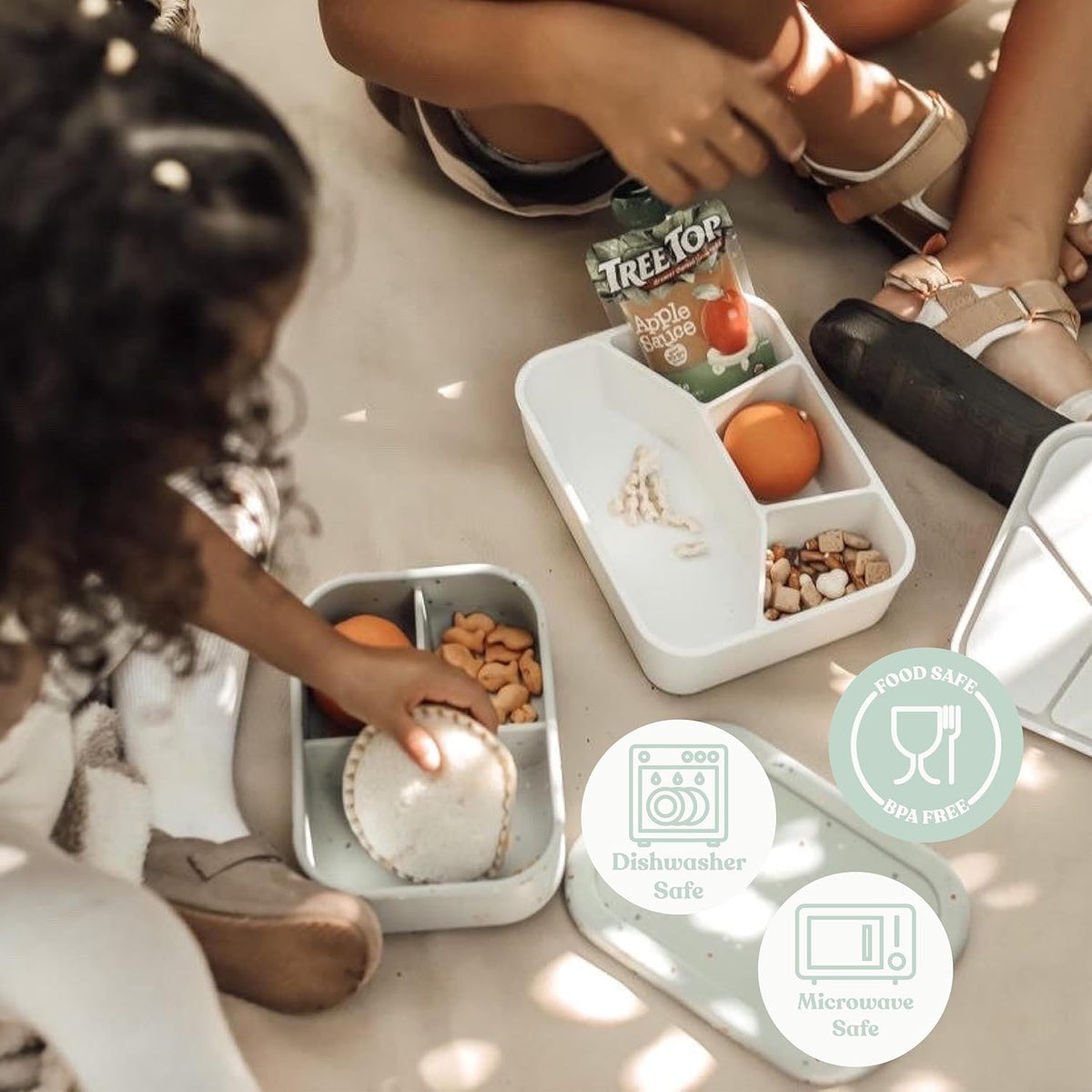 Ullabelle Leak Proof Bento Box Food-Grade Silicone Bento, BPA, Phthalate, Lead, & PVC Free - Bento Lunch Box for Daycare, Kids, & Adults - Leak Resistant Sets With Lids Snack Box Container (Grey 4)