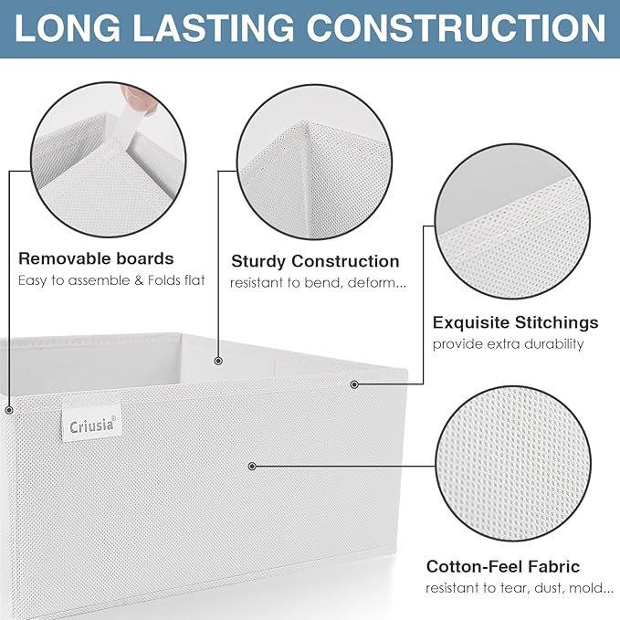 Criusia Drawer Organizer Clothes, 8 Pack Underwear Drawer Organizer, Foldable Closet Organizers and Storage Dresser Drawer Dividers for Clothes, Socks, Scarves, Ties (White)
