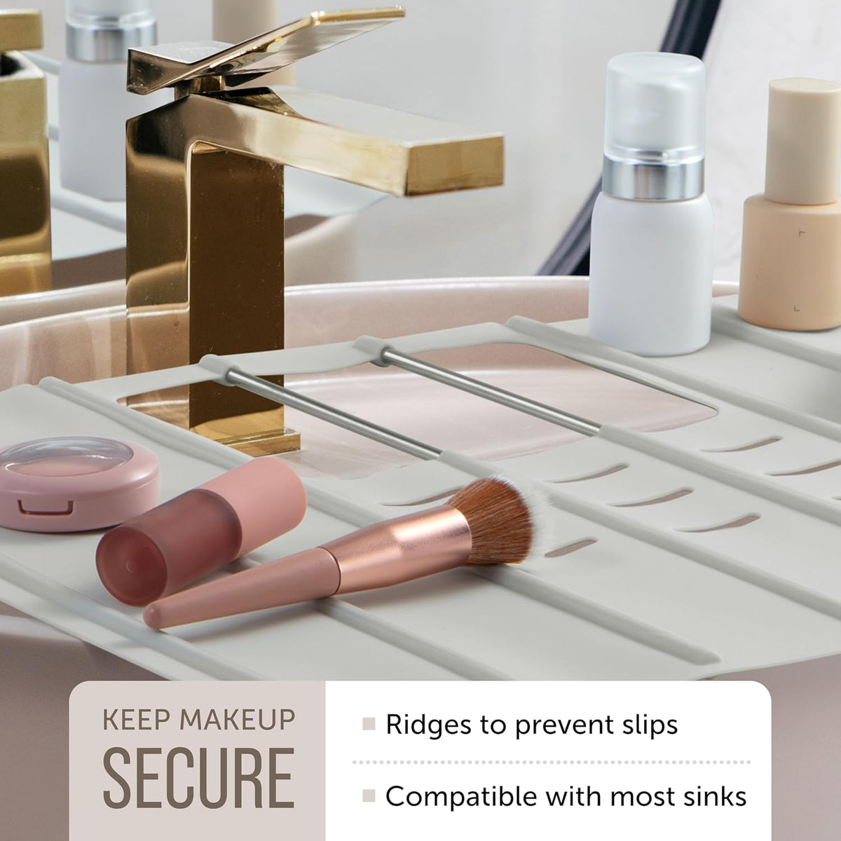 Maplefield Travel Size Bathroom Sink Cover for Counter Space - Foldable Silicone Sink Mat for Beauty Routine, Ideal for Small Bathroom, RVs, Camper Vans (Taupe Small, 19.5 x 15.5 x 1.6 Inches)