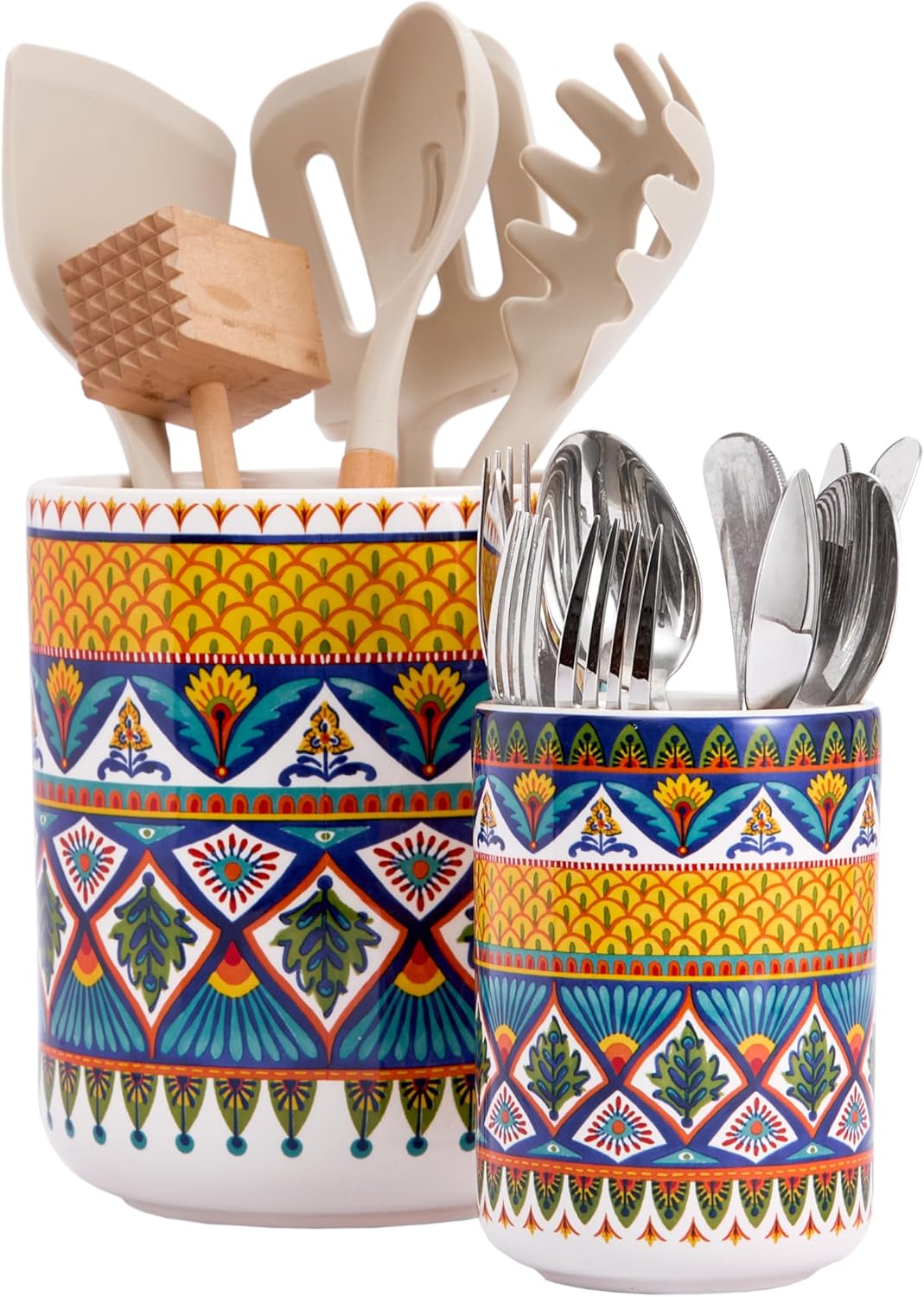 Bico Havana Ceramic Utensil Holder Set of 2, Ceramic Kitchen Utensil Crocks for Countertop, Large Cooking Tool Holder Counter Decor, Spatula Organizer