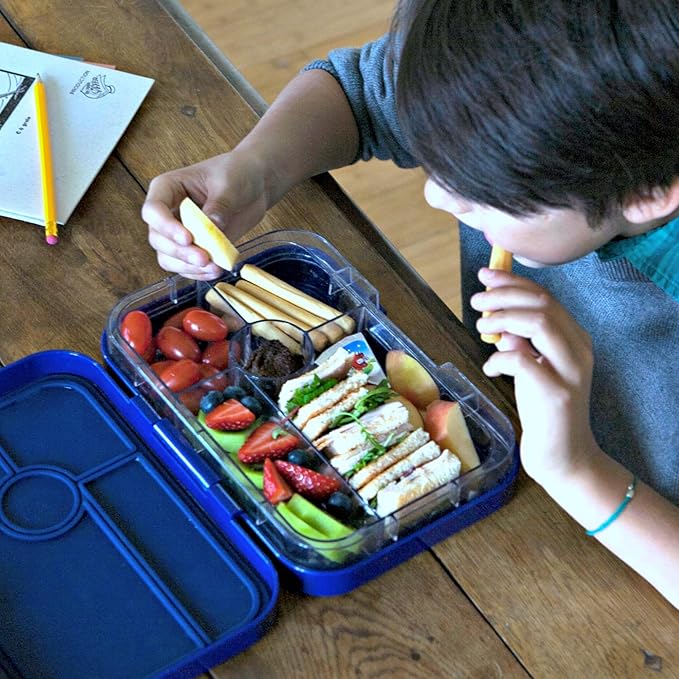 Yumbox Tapas Leakproof Bento Lunch Box - 5-Compartment Bento Container for Adults and Kids; Large, Leakproof & Easy Clean; Lunch Box Kids (Monte Carlo Blue Clear Navy Tray)
