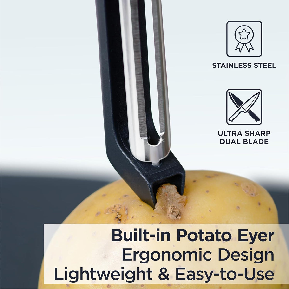 Deiss PRO Premium Swivel Vegetable Peeler - Sharp Stainless Steel Peeler With Easy Non-Slip Hand Grip, Potato Peelers For Kitchen, Fruit, Carrot, Apple, Veggie, Kiwi, Durable, Dishwasher Safe (RED)