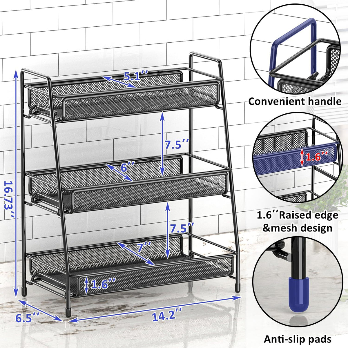 EKNITEY Bathroom Countertop Organizer Rack - 3 Tier Counter Spice Rack Metal Makeup Rack Small Perfume Vanity Organizer for Sink/Bedroom/Living Room/Kitchen/Office