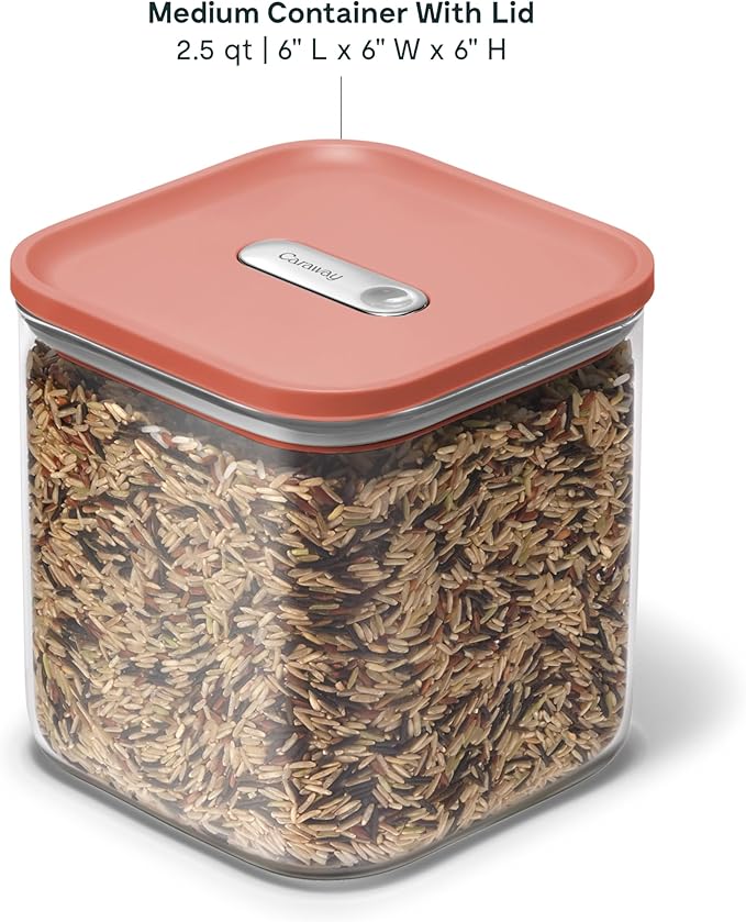Caraway 2.5qt Glass Airtight Food Storage Container with Lid – Non-Toxic, BPA-Free Kitchen Storage Container – Stackable, Space-Saving Airtight Container for Dry Goods and More - Perracotta