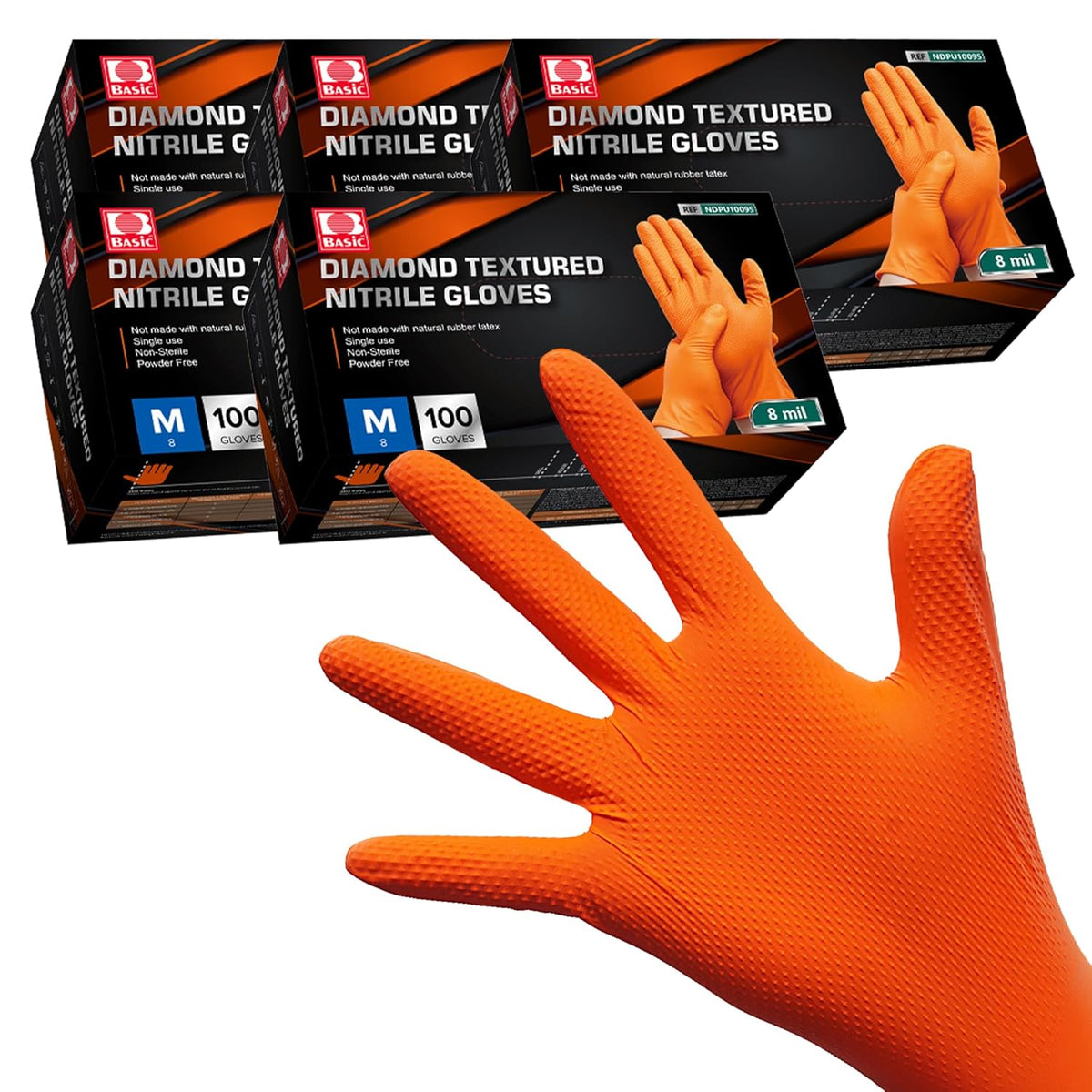 Jointown Basic Heavy Duty Nitrile Gloves, Mechanic Gloves 8 Mil Nitrile Disposable, with Raised Diamond Texture, Case of 500, Orange, Medium