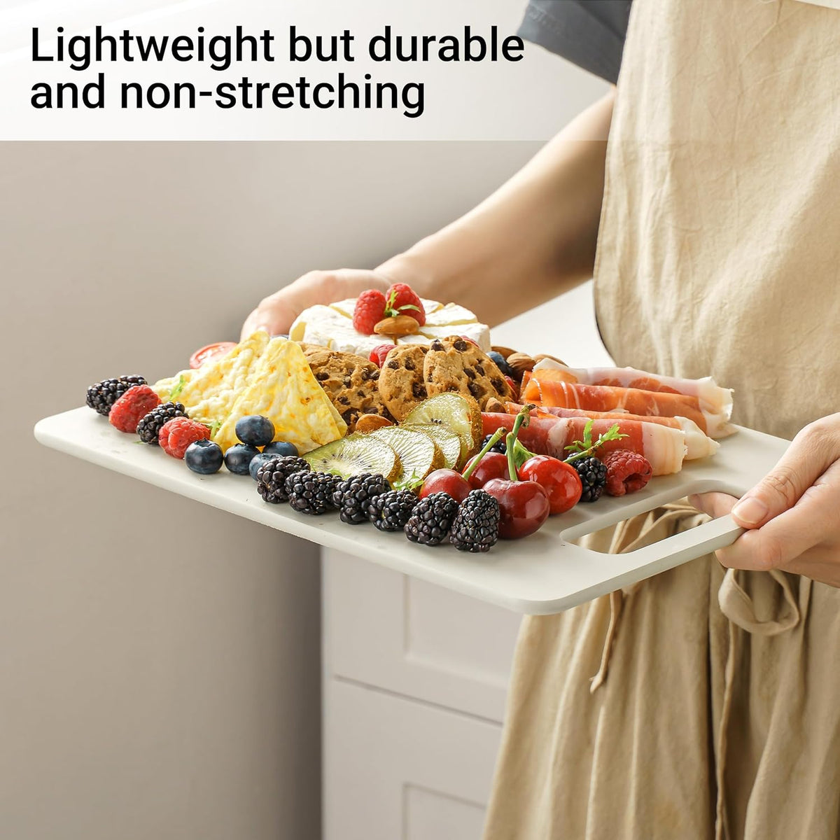 Cutting Boards for Kitchen [Set of 2], Dishwasher Safe Wooden Cutting Board with Handles, Ideal Chopping for Meat, Vegetables, Fruits, Charcuterie - Perfect Kitchen Gadgets Gift, White