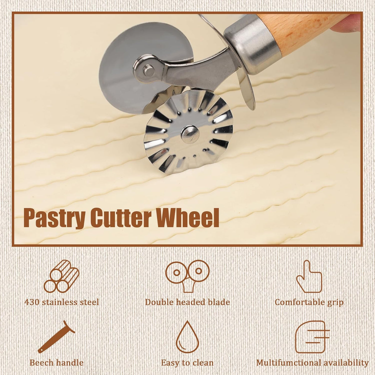 Pastry Cutter Double Wheel - Exquisite Wooden Handle, Perfect for Pasta, Pizza, Ravioli, Cookie - Enhance Your Culinary Artistry