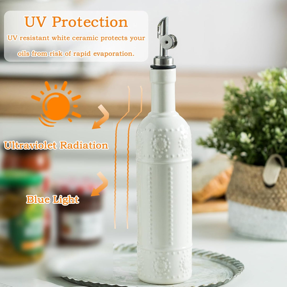 LYEOBOH Olive Oil Dispenser Bottle with Spout, 17 OZ Oil Dispenser for Kitchen, Ceramic Dispensing Bottles for Kitchen, Cooking, Gravity Spout, Housewarming Gift