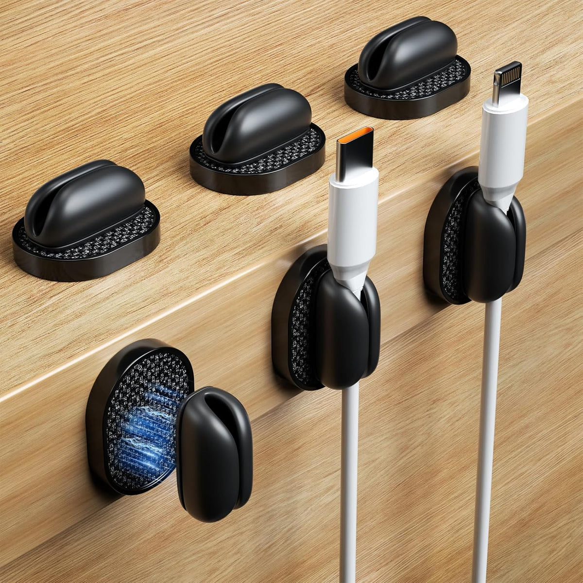 6 Pack Puretor Cord Organizer Holders - Strong Adhesive & Magnetic Desk Cable Management, Effortlessly Organize Phone Charging Cords for Home, Office, Car, Desk & Nightstand