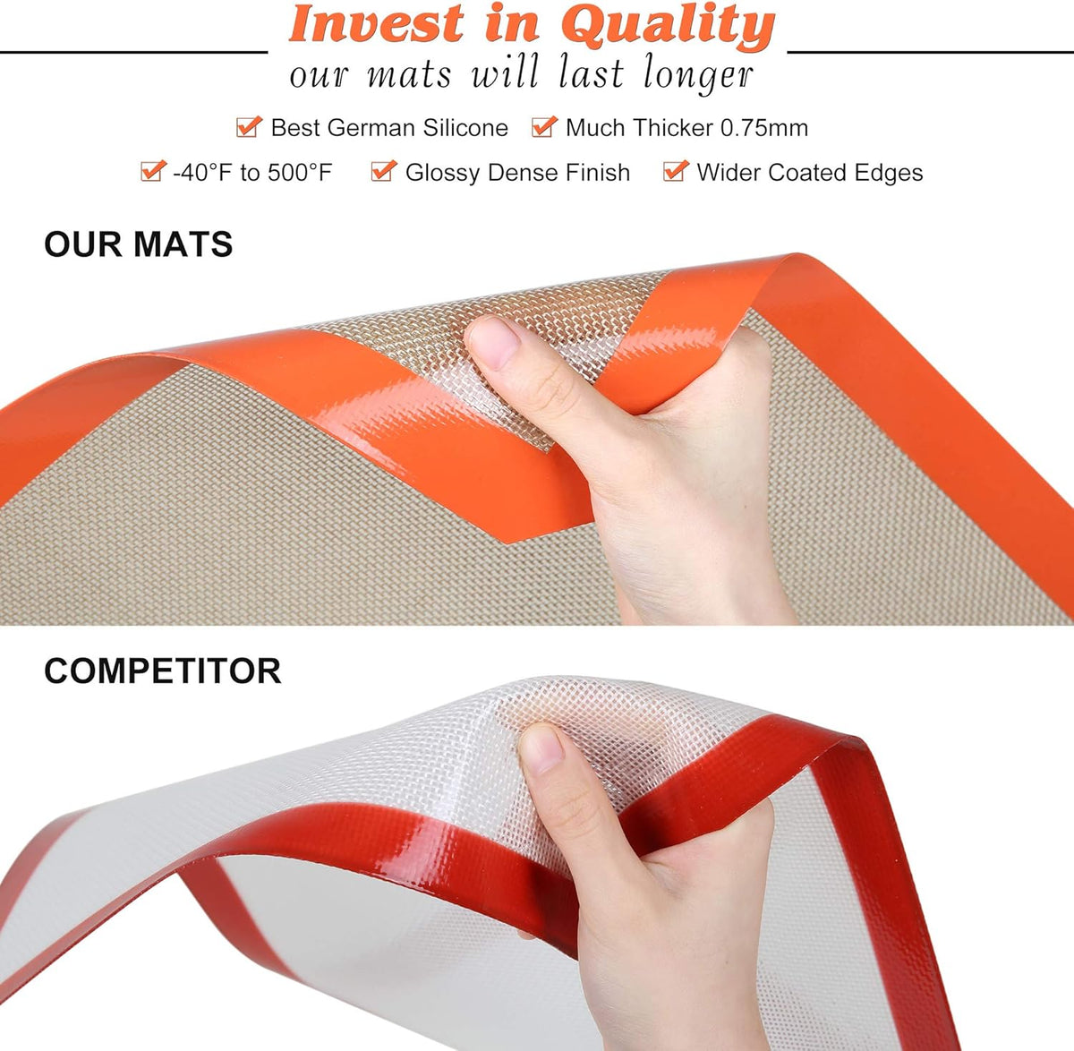 Silicone Baking Mats for Quarter Sheet - Best German Silicone - Non Slip Silicone Baking Sheet, Non Stick Reusable Silicone Mats for Baking, Oven Liner, Counter Mat