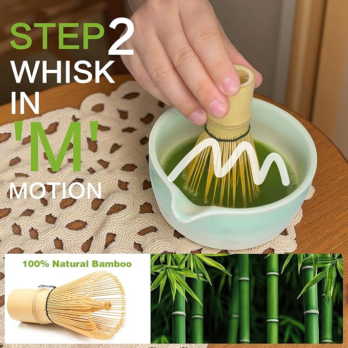 Matcha Whisk Set, 5pcs Japanese Ceremony Matcha Tea Kit Includes Ceramic Matcha Bowl with Spout, Bamboo Whisk & Holder, Traditional Scoop, Stainless Sifter, Gift for Matcha Lovers Beginner