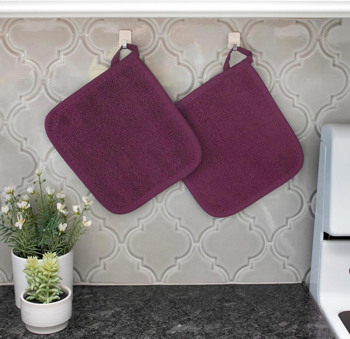 RITZ Terry Potholder & Hot Pad: Unparalleled Heat Resistant, Durable 100% Cotton – Ergonomically Designed for Optimal Grip – Easy-Care Machine Washable – 4-Pack, Beet