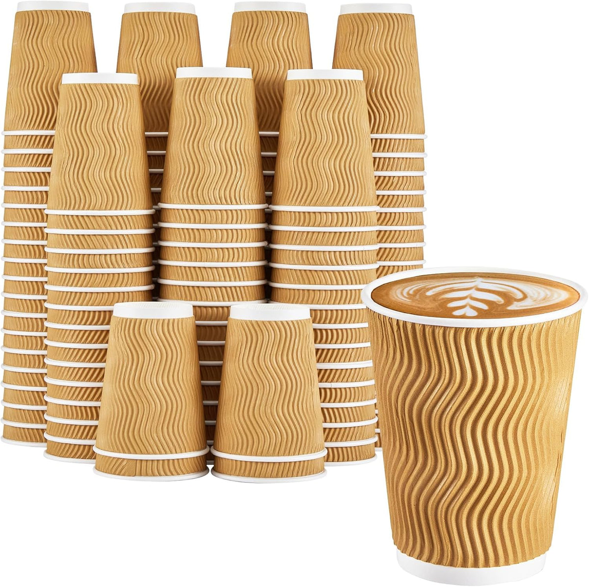 120 Pack 12 oz Coffee Cups, Disposable Corrugated Insulated Ripple Wall Paper Coffee Cups 12oz for Hot or Cold Drinks Office Home Cafe Party Travel (Champagne)