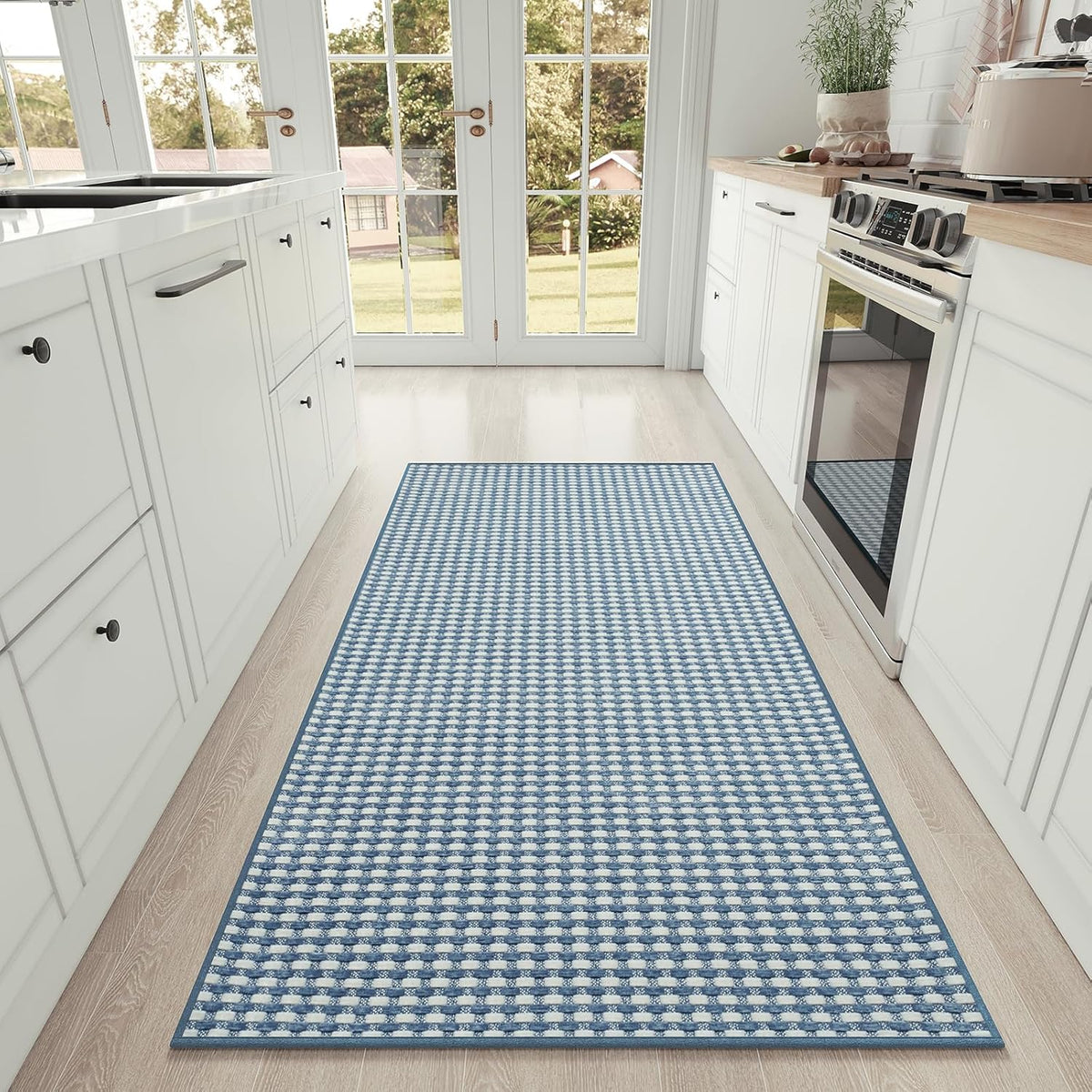 Large Kitchen Runner Rugs Long Kitchen Mat Non Slip Washable, Super Absorbent Soft Chenille Braided Kitchen Mats for Floor, Rubber Backing Kitchen Sink Standing Mat, Easy Clean, Blue 36"x71"