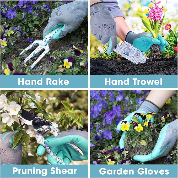 WORKPRO Aluminum Garden Tool Set, 4PCS Heavy Duty Hand Garden Tools with Box Include Trowel, Rake, Pruner, Garden Gloves, Garden Gifts