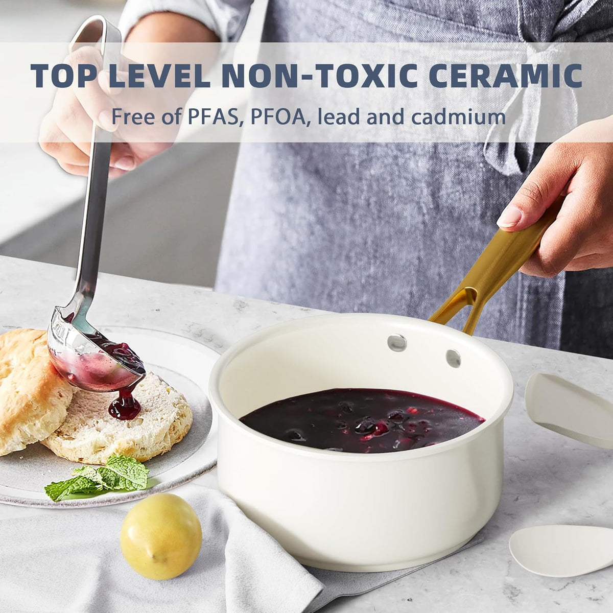 Pots and Pans Set Non Stick - VONIKI Ceramic Cookware Set with Cooking Utensils Set, Non Toxic Kitchen Cookware Sets Dutch Oven Pot with Lid Saucepan Set Sauté Pan Frying Pan Set for Cooking Gifts