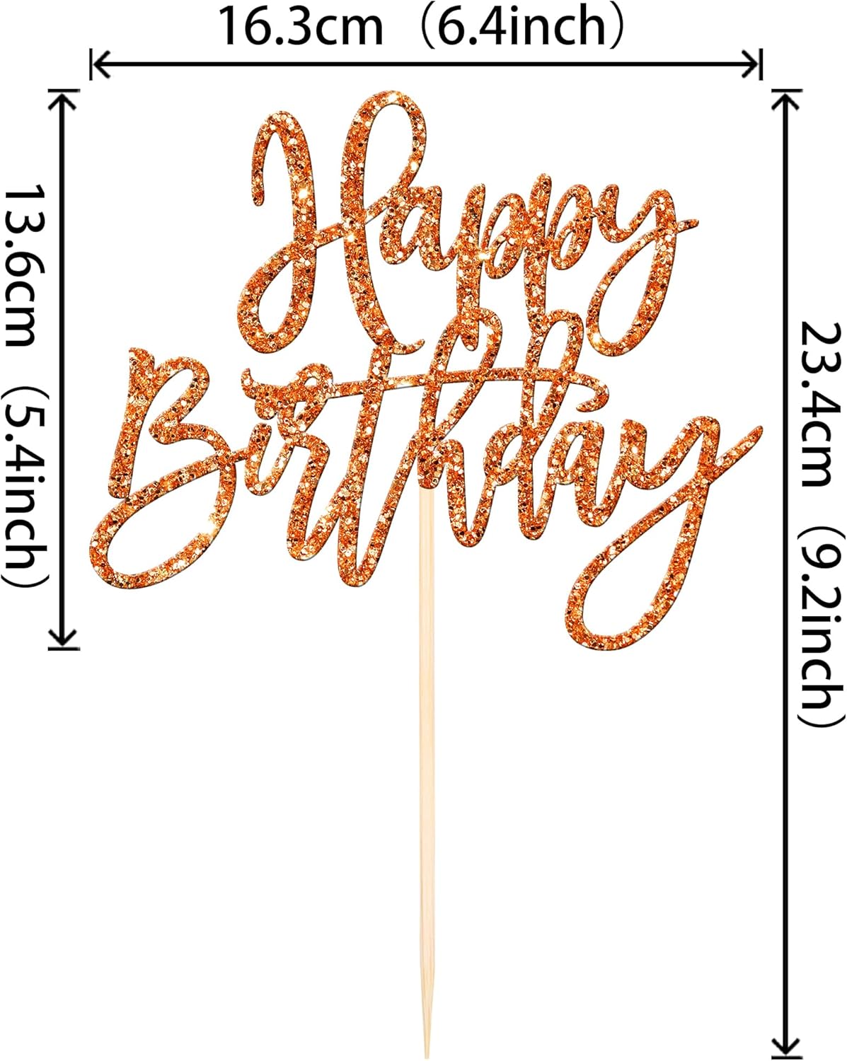 ZHUOWEISM 1 PCS Happy Birthday Cake Topper Glitter Happy Birthday Cake Pick for Celebrating Happy Birthday Anniversary Theme Party Cake Decorations Supplies Orange