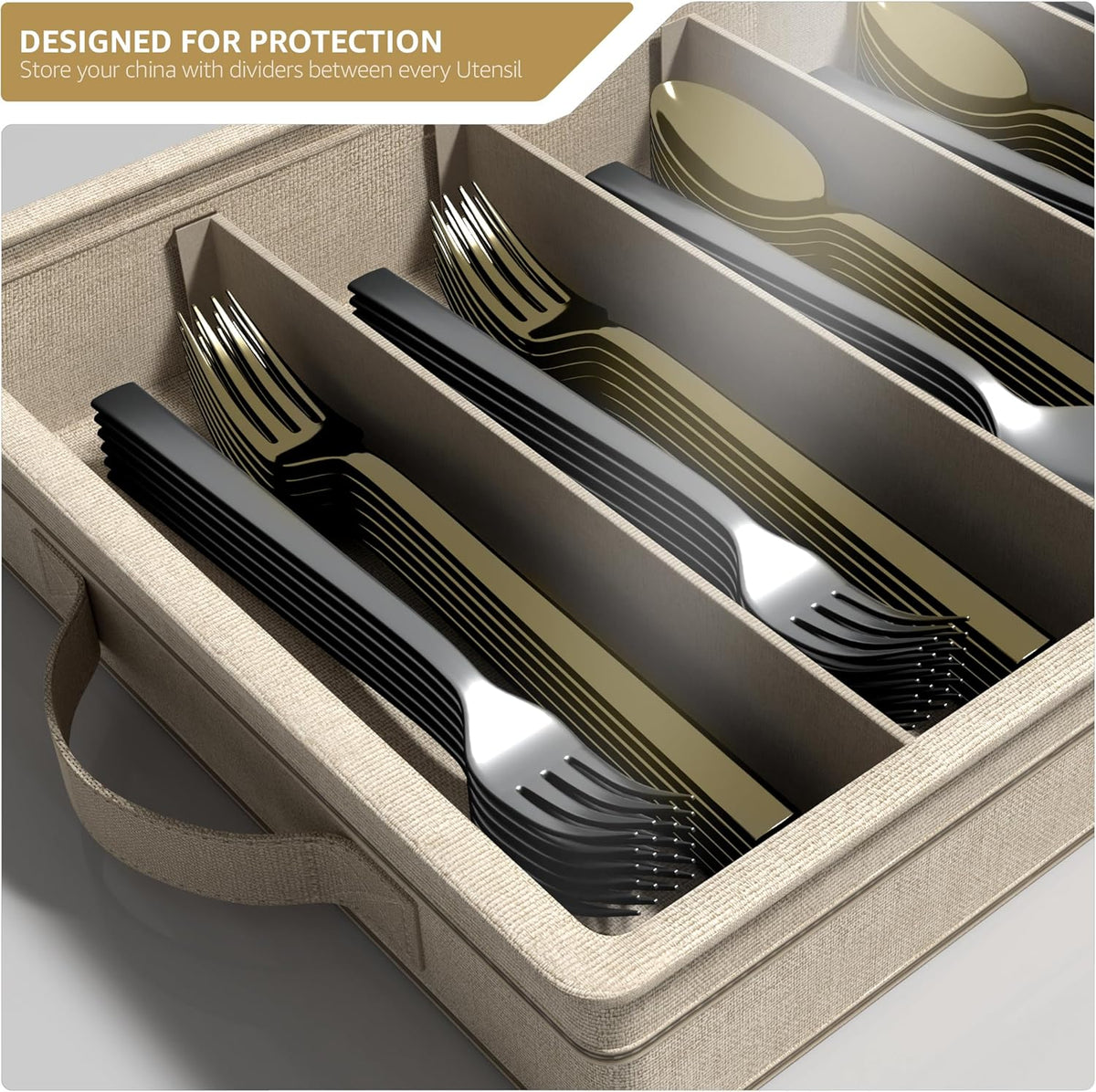 Sorbus Flatware & Utensil Storage - Fabric Chest Box for Storage and Organizing Utensils, Silverware, Flatware, Cutlery - Silverware Organizer Container with Clear Lid & Adjustable Divider