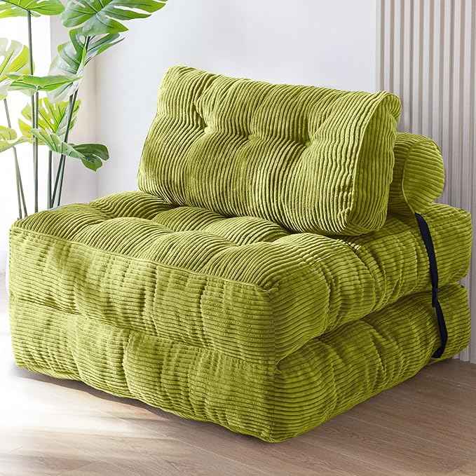 MAXYOYO Folding Sofa Bed, Convertible Sleeper Chair with Pillow Foldable Matress, Portable Fold Out Chair Bed Comfy Floor Sofa Lounge for Living Room Bedroom