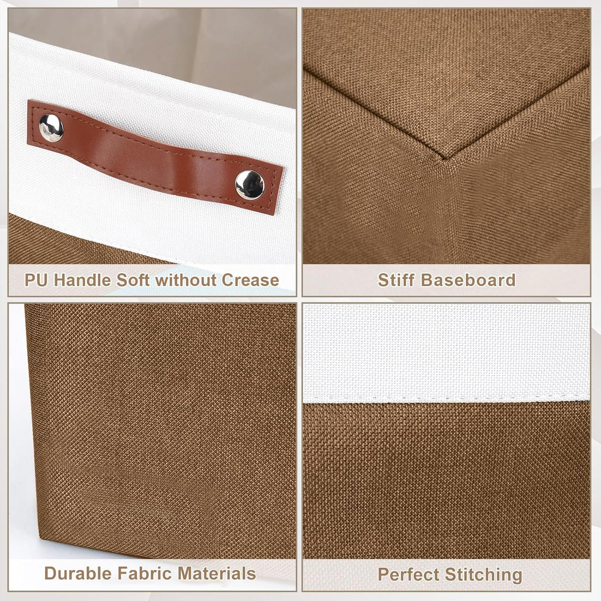 Storage Bins Large Fabric Storage Baskets for Shelves 3 Pack, Decorative Linen Closet Baskets with Handles for Organizing, Shelf, Clothes, Home, Office, 15x11x9.5Inches (Brown&White)