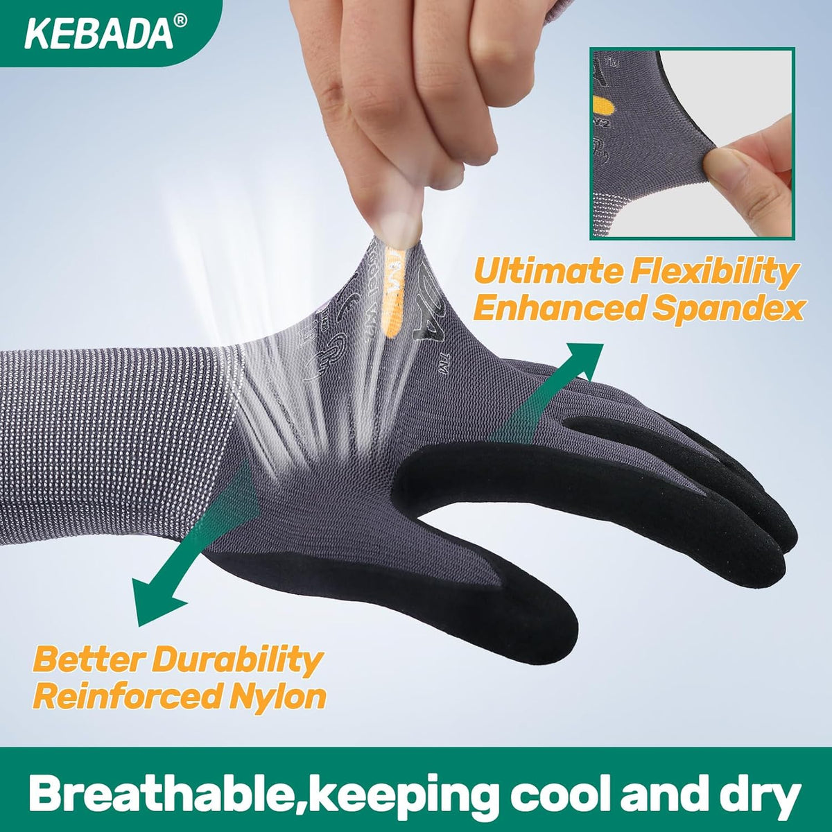 Kebada W2 Micro-Foam Coated Work Gloves, Touchscreen Working Gloves with Grip, Idea for Package Handling, Gardening, and Construction, 6 Pairs, Small