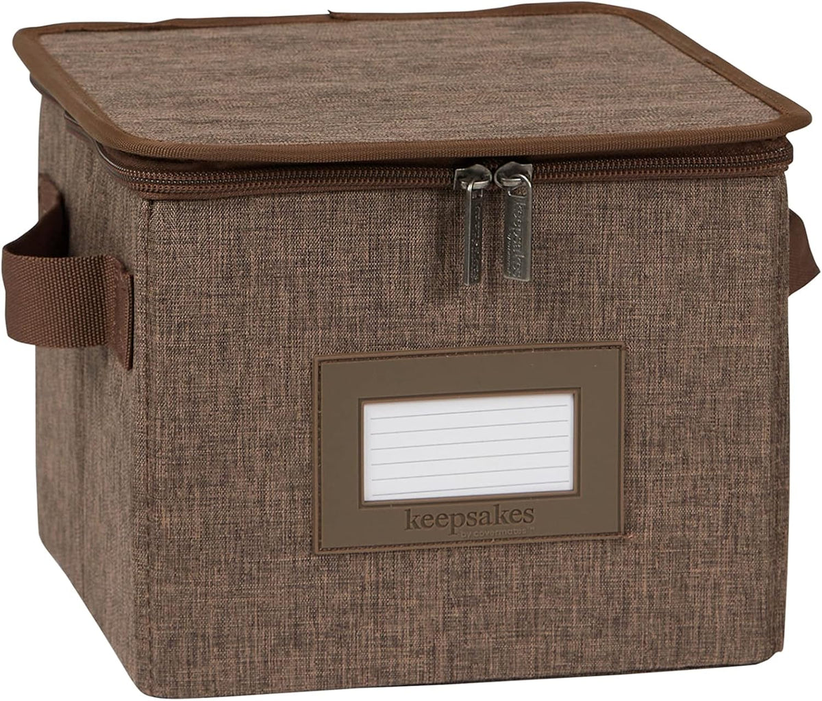 Covermates Keepsakes Dish Storage Box - Stackable, Reinforced Handles, China Storage, Brown Heather