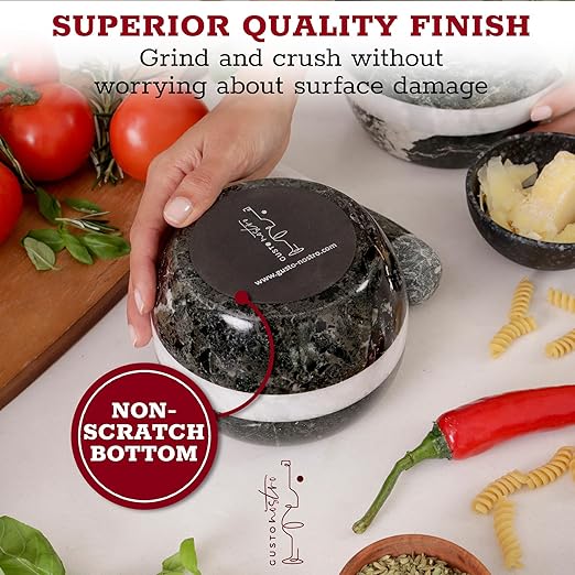 Gusto Nostro Natural Marble Mortar and Pestle Set | 6 Inch - 3.5 Cup Extra Large Mortar Pestle Set for Grinding Herbs, Nuts, Grains | Pesto Grinding and Guacamole Stone Bowl | Marble Spice Crusher