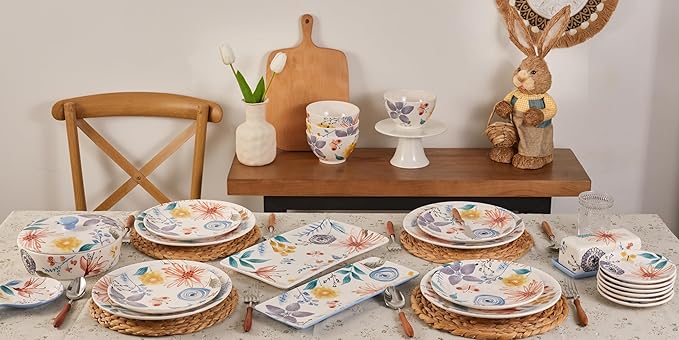 Bico Blossom Symphony Dinner Plates Set of 4, 11 Inch Large Ceramic Plates for Pasta, Steak, Stylish Serving Dishes, Microwave and Dishwasher Safe, Gift for Housewarming and Thanksgiving