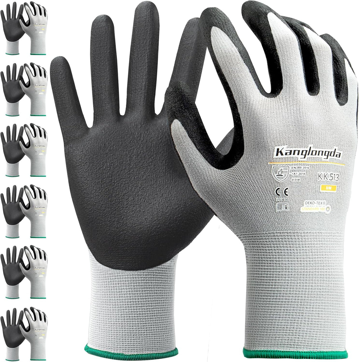 6-Paris XXL Work Gloves for Men and Women, Nitrile Coated Safety Protective Gloves with Grip, Ideal for Gardening, Warehouse, Mechanic, Light Duty Construction Work