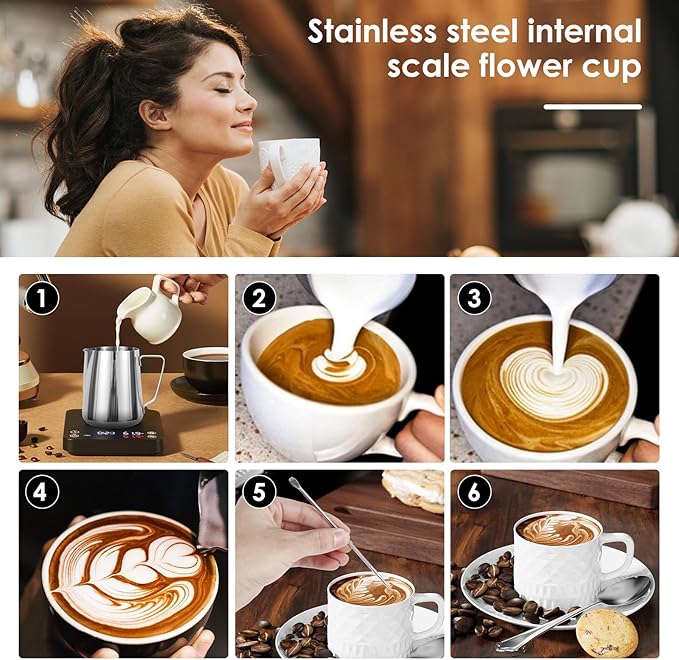 4 Pack Milk Frothing Pitcher 900ml Stainless Steel Milk Jug with Measurement Marks, 32oz Steaming Pitcher for Coffee, Cappuccino, Latte Art, Includes Art Pen, (4)