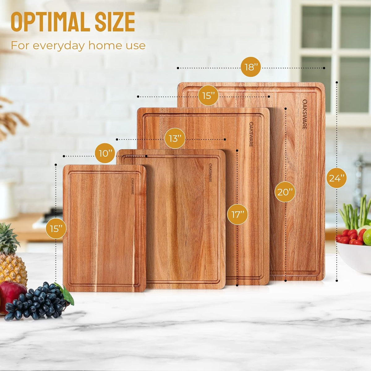 OAKSWARE Cutting Boards, 20 x 15 Inch Extra Large Acacia Wooden Cutting Board for Kitchen, Edge Grain Wood Chopping Board with Juice Groove and Handles, Pre-Oiled Carving Tray for Meat & Cheese
