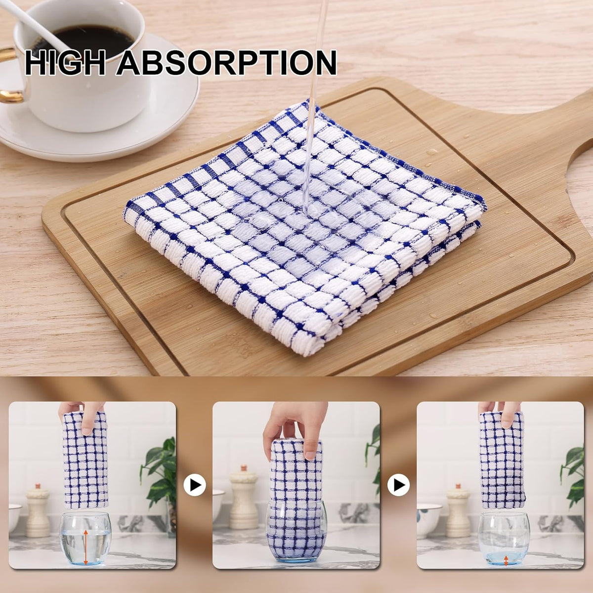 Kitinjoy Cotton 6 Pack Terry Kitchen Towels, 16 x 25 Inches Super Soft and Absorbent Dish Towels, Quick Drying Hand Towels for Kitchen Drying, Blue