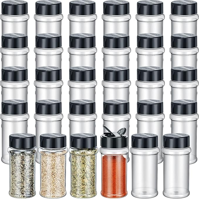 Jadive 36 Pcs 5.5 oz Plastic Spice Jars with Shaker Lids Clear Spice Bottles Plastic Seasoning Containers Empty Shaker for Kitchen Storing Herbs Seasoning Powders Pepper Dry Goods (Black)