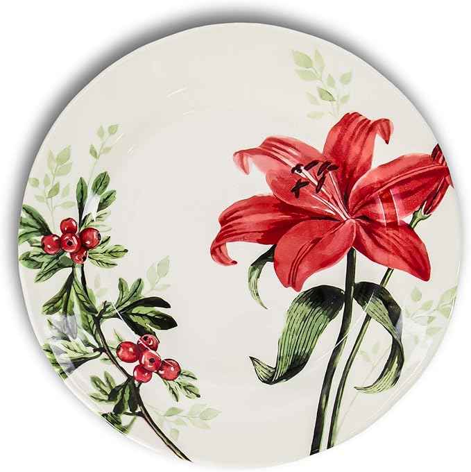 Tudor Royal 16-Piece Round Porcelain Dinnerware Set, Service for 4, Rosemary, Summer Flowers, Plates Bowls Dishes, Glossy, Premium Quality Dish Set, Unique Pattern