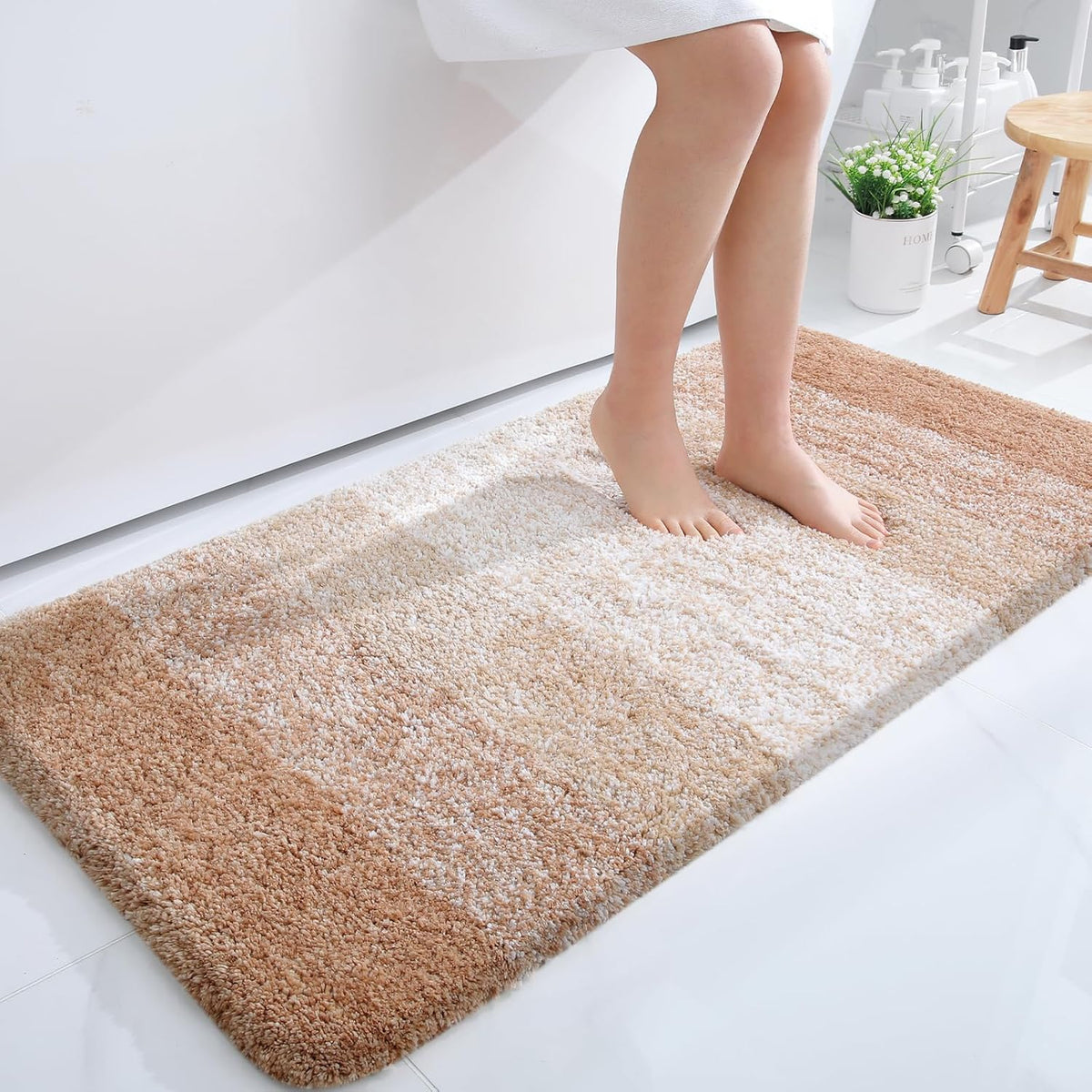 OLANLY Bathroom Runner Rugs 44x24, Extra Soft Absorbent Microfiber Bath Rugs, Rubber Backing, Quick Dry, Machine Washable Bath Mats for Bathroom Floor, Tub and Shower, Home Decor Accessories, Beige