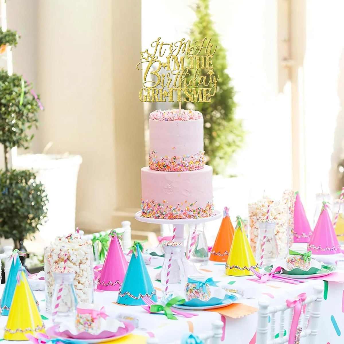 1 PCS It's Me Hi I'm the Birthday Girl It's Me Cake Topper Glitter Funny Girls Birthday Cake Pick for Hot Pop Music Singer Birthday Party Cake Decorations Supplies Gold